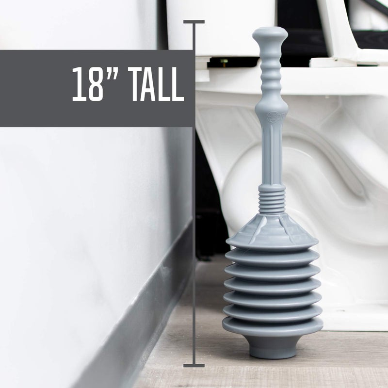 JS Jackson Supplies Professional Bellows Accordion Toilet Plunger  High Pressure Thrust Plunge Removes Heavy Duty Clogs from Clogged Bathroom Toilets  All Purpose Power Plungers for Bathrooms  Grey - Image 3